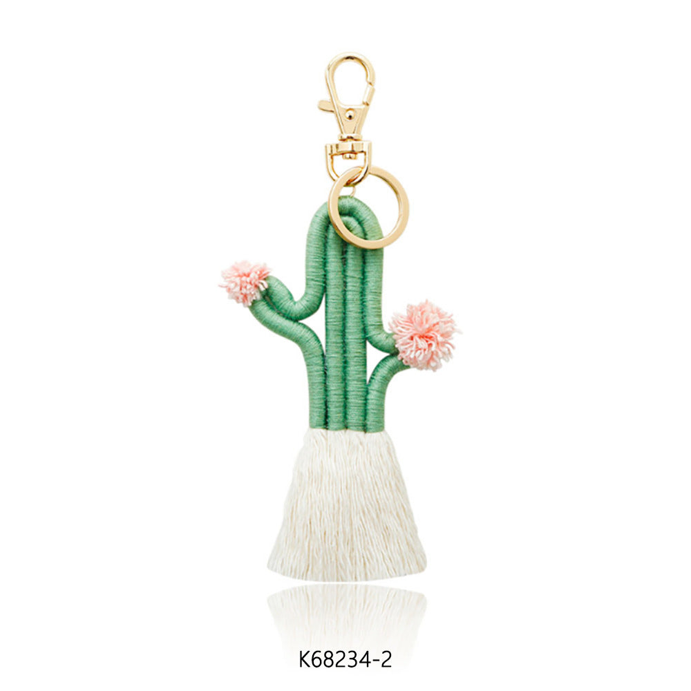 Wholesale hand woven Bohemian cactus keychain